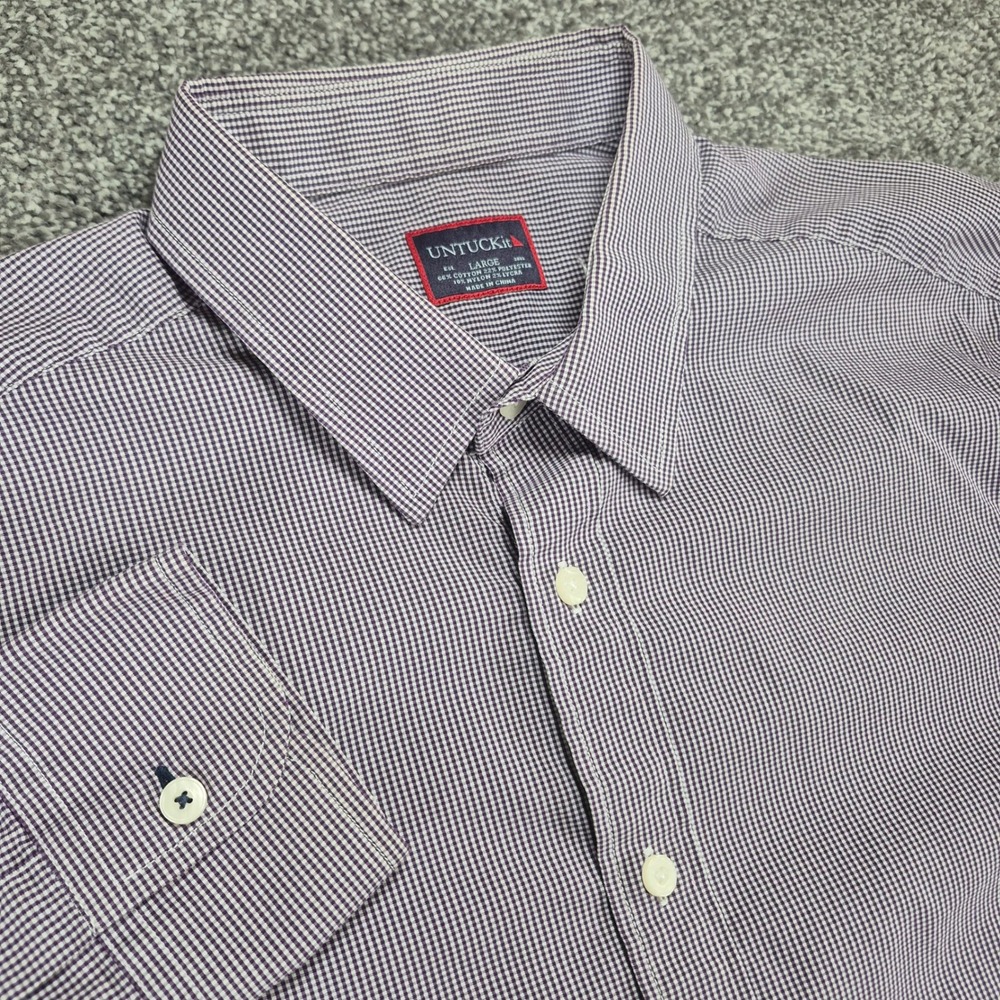 UNTUCKit Button Down Shirt Mens Large Purple Gingham Micro Check Long Sleeve